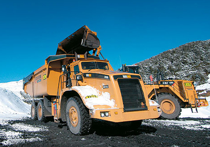 A haul truck working a quarry face