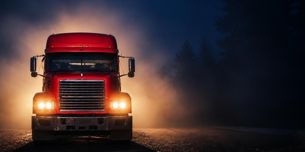 Truck on the road at night