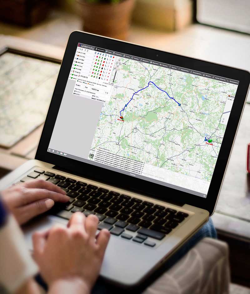 Fleet tracking map open on a laptop, showing a plotted route