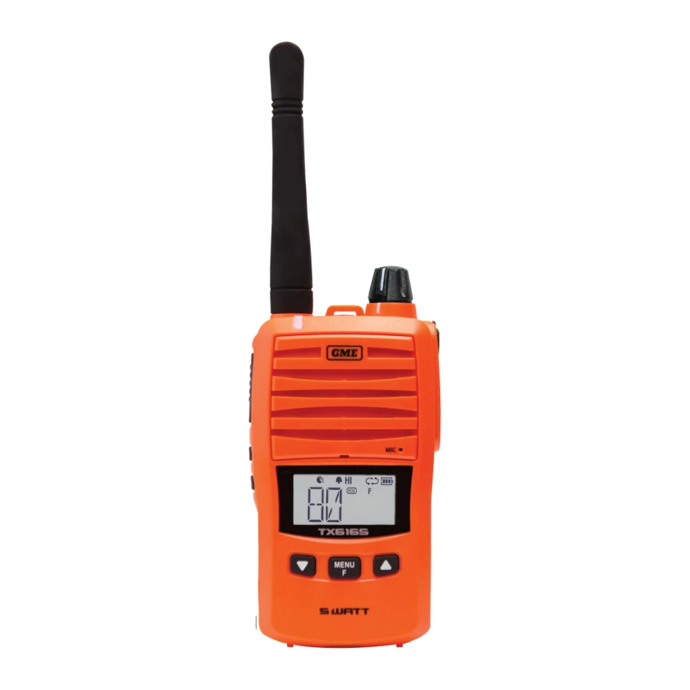 GME TX6165XO 5 W IP67 UHF CB handheld radio, blaze orange