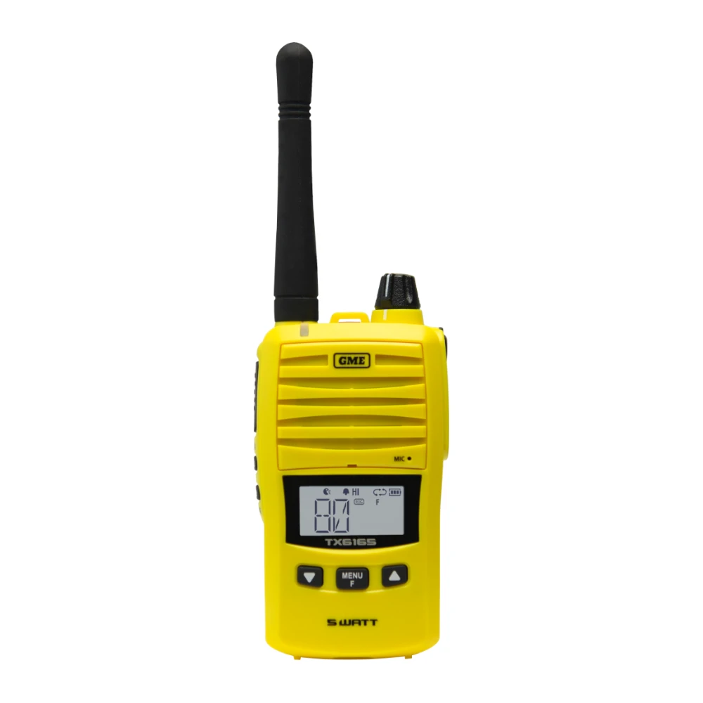 GME TX6165XY 5 W IP67 UHF CB handheld radio, yellow