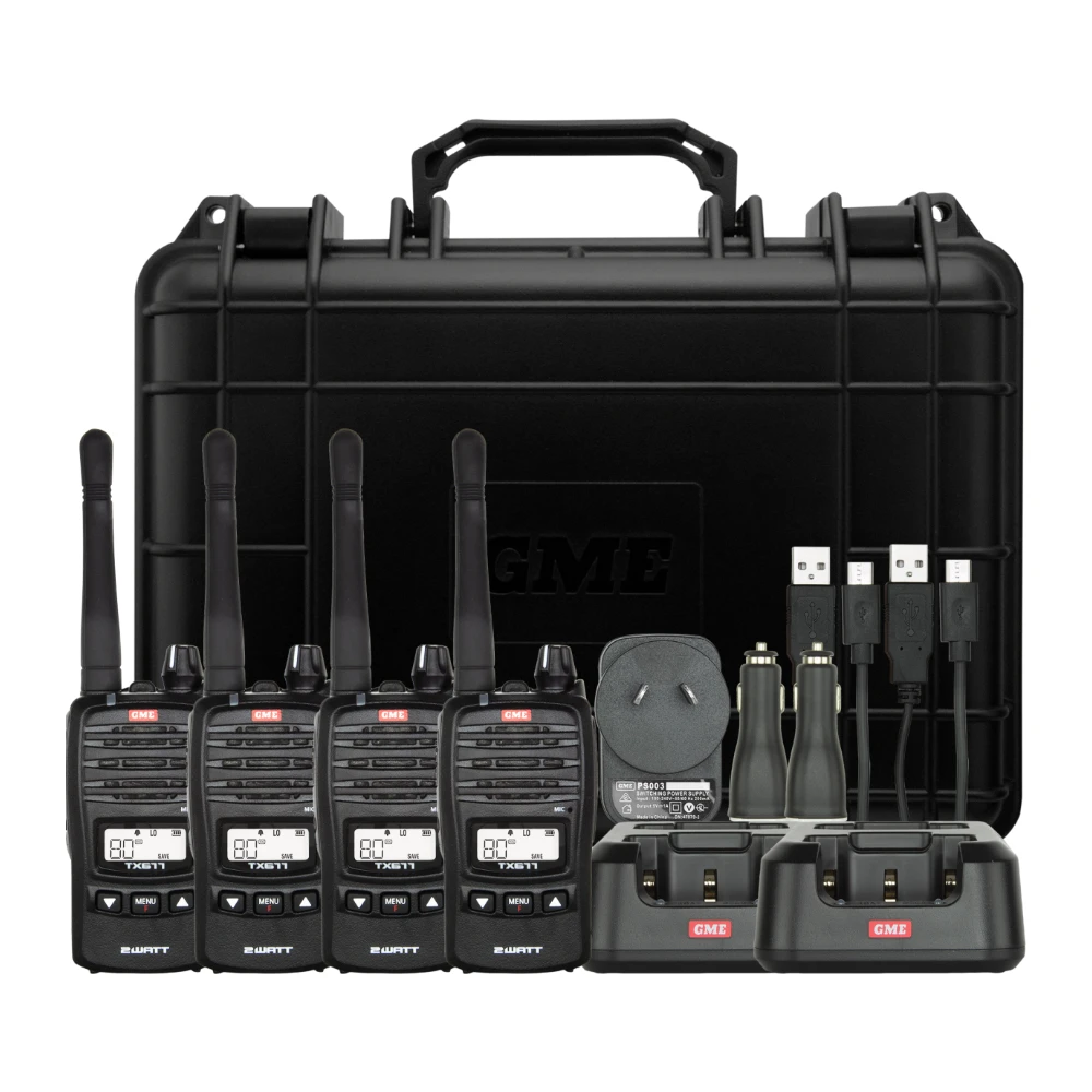 GME TX677QP 2 W UHF CB handheld quad pack with case and chargers