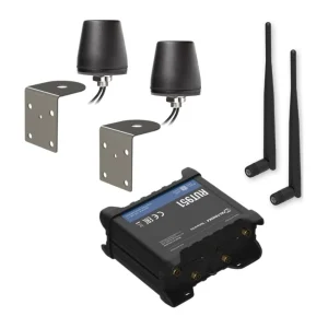 Signals vehicle Wi-Fi fleet tier kit: industrial dual-SIM 4G router, two external cellular antennas with brackets and Wi-Fi antennas